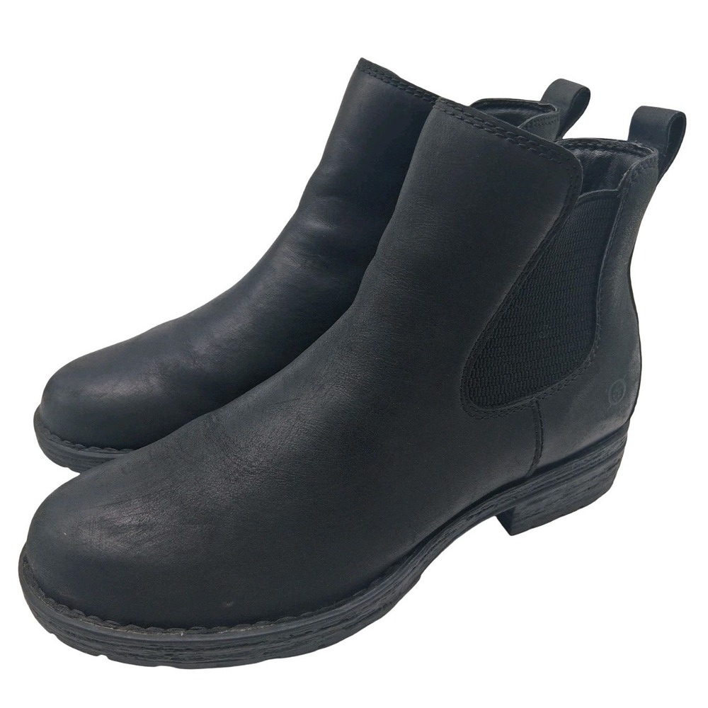 Born Boots Womens Size 9.5 Black Leather Chelsea Ankle Lug Sole Pull On Booties